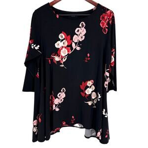 ALFANI Plus Size 0X Black Pink Floral Stretchy Formal Blouse Shirt Top Artsy